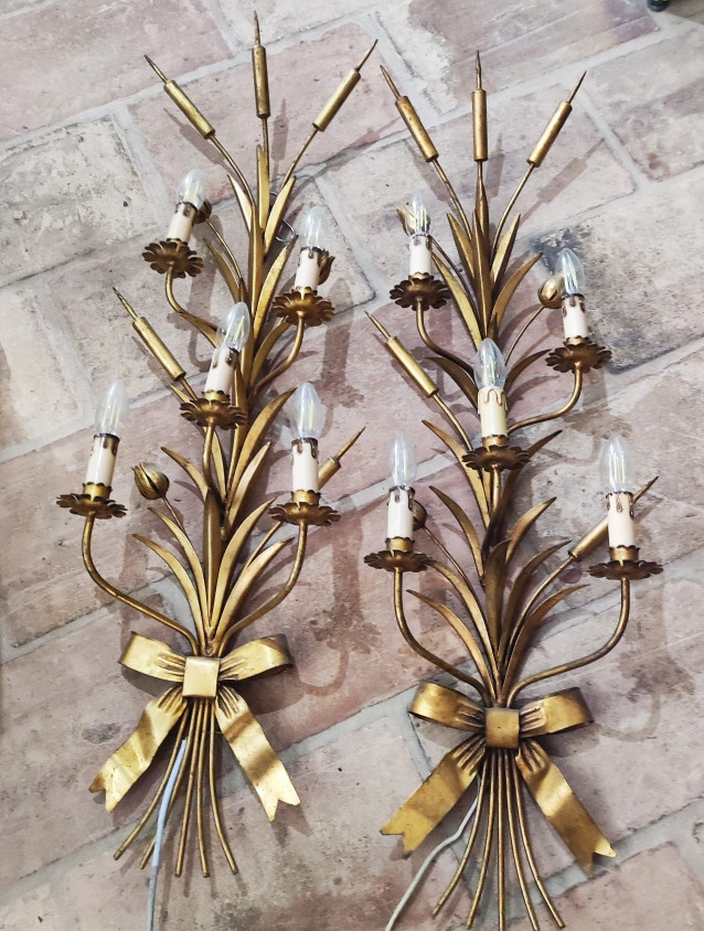 Pair Of Gilded Sheet Metal Wall Sconces