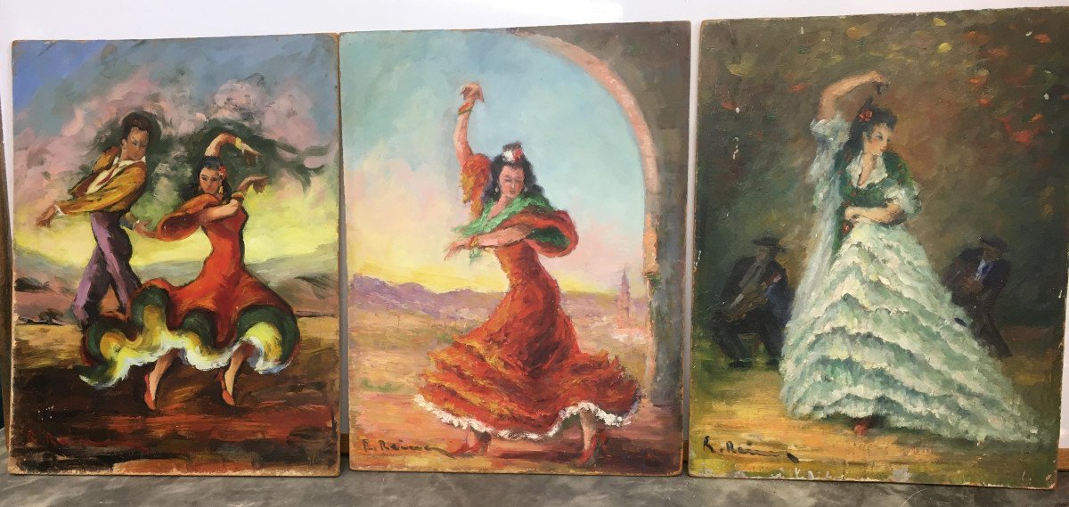 Set Of 3 Spanish Paintings