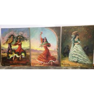 Set Of 3 Spanish Paintings