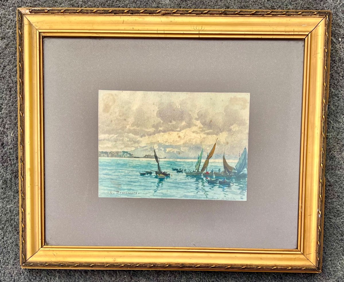 Watercolor Painting The Bay Of Naples Signed Carlo Brancaccio 1900 Italy  