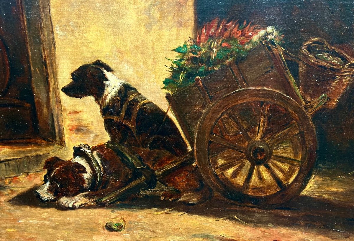 Painting The Dog Cart By Joseph Stevens 19 Eme Animalier -photo-1