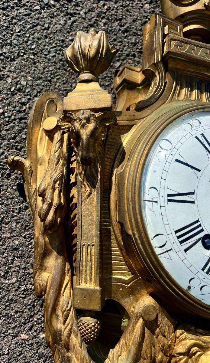 Ancien Grand Cartel D’applique En Bronze Signé Causard époque Louis XVI -photo-3