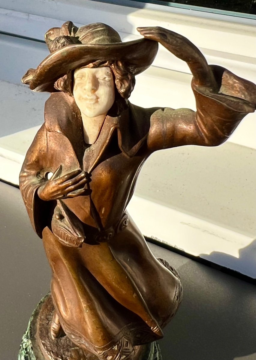 Antique Bronze Sculpture Chryselephantine The Elegant Signed Vuillemin 1920 Art Nouveau -photo-1