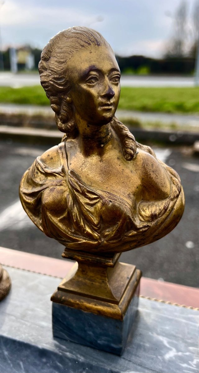 Ancien Encrier Bronze Marbre Marie Antoinette Signé Houdon 19 Eme -photo-1