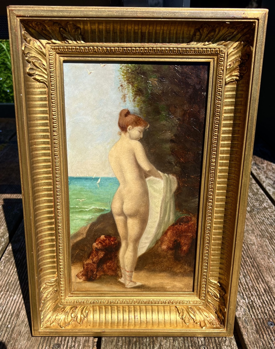 Tableau Portrait De Femme Au Bain école Française 19 Eme 