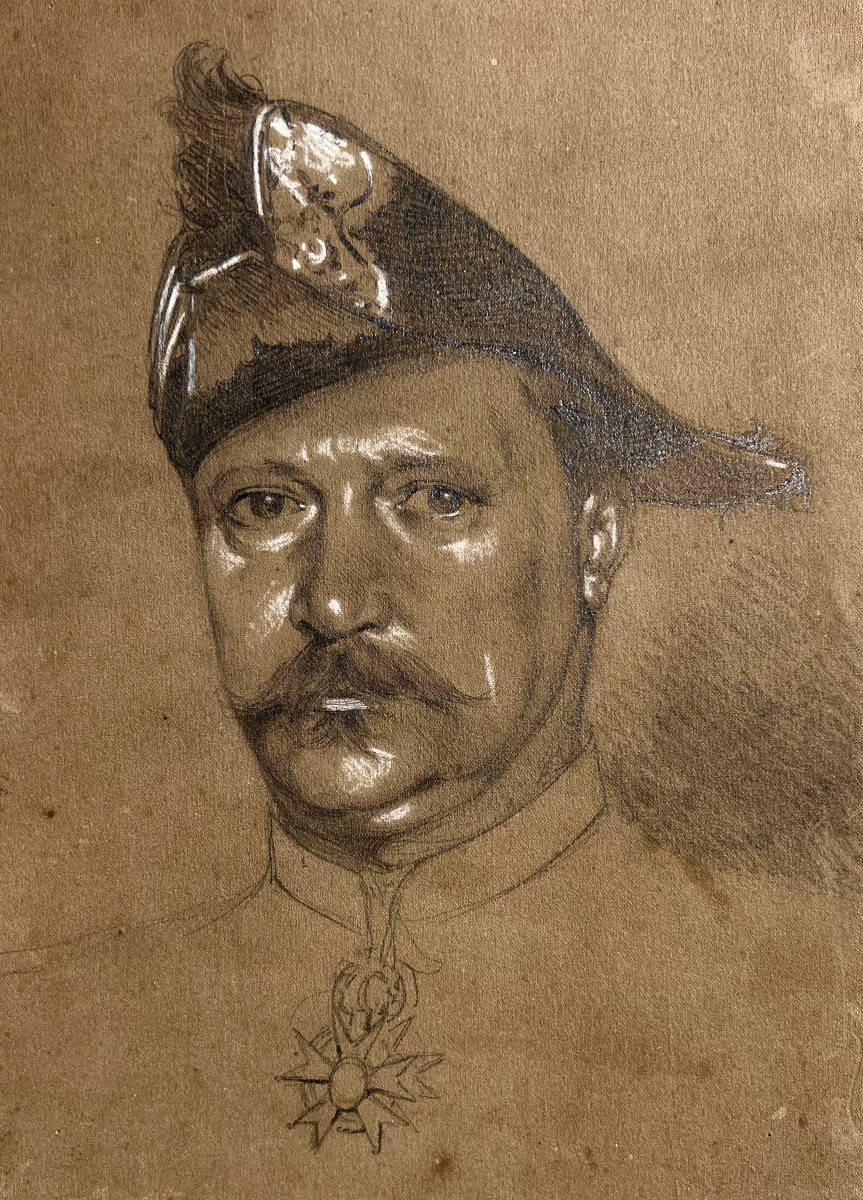 Old Drawing Portrait Of General Antoine Bressolles French School 19th Military -photo-1