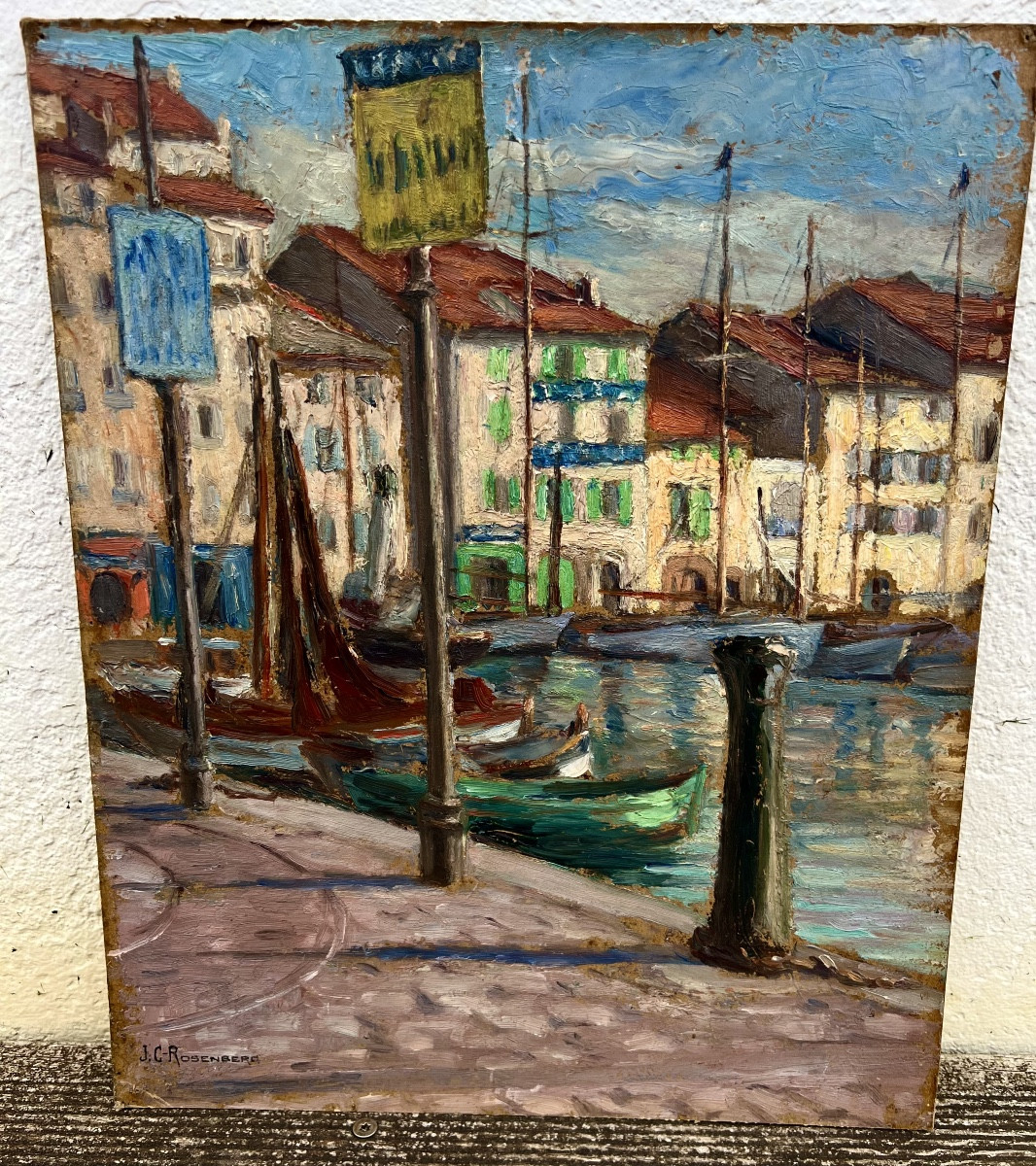 Ancien Tableau Le Port Méditerranéen Signé Rosenberg 1930  Marine