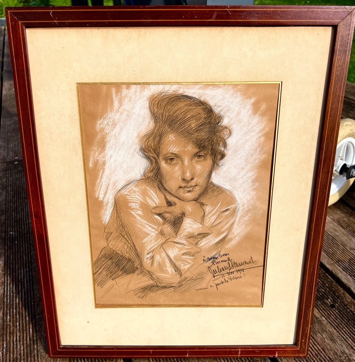 Antique Drawing Portrait Of A Woman Signed Julius Stewart 1918 Impressionist