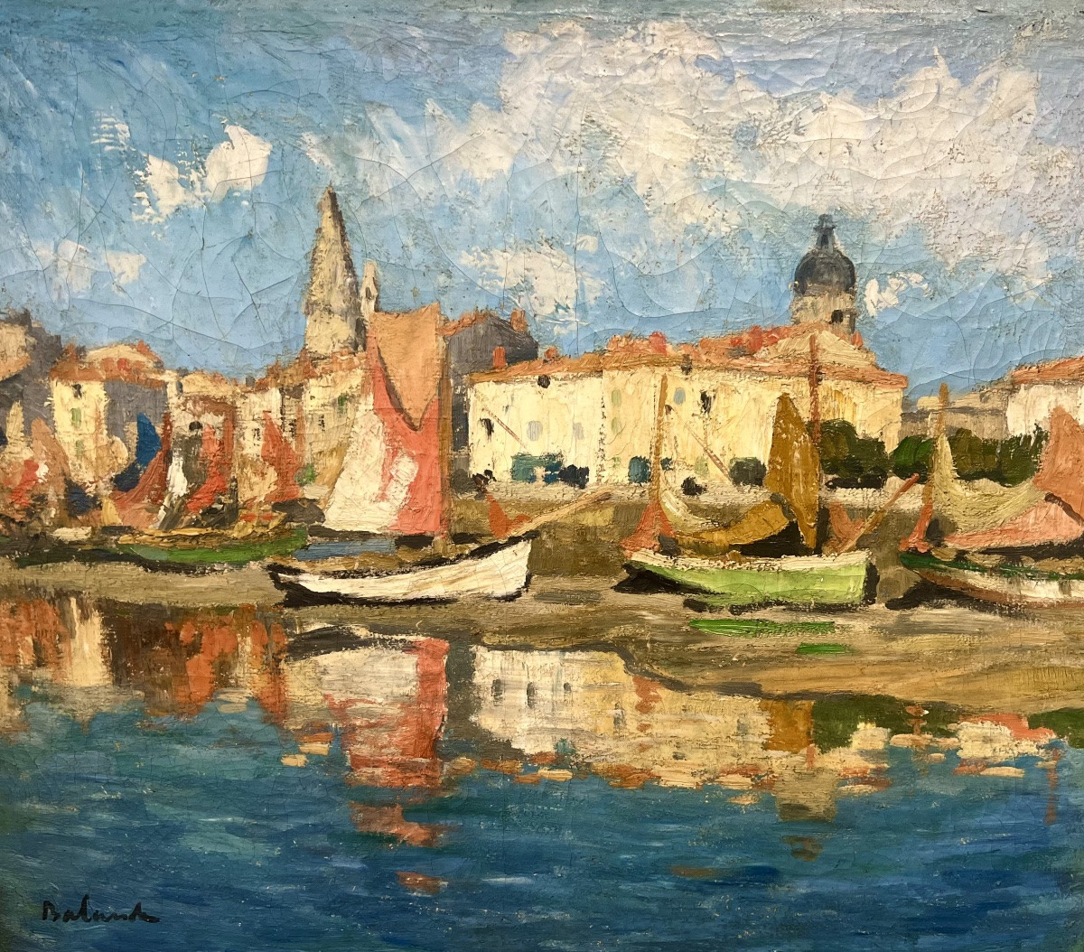 Tableau le port de La Rochelle signé Gaston Balande vers 1930 -photo-1