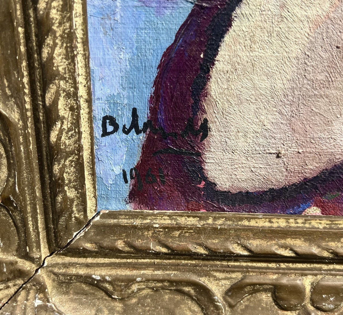 Painting Portrait Of A Woman Signed Gaston Balande 1961 La Rochelle  -photo-2