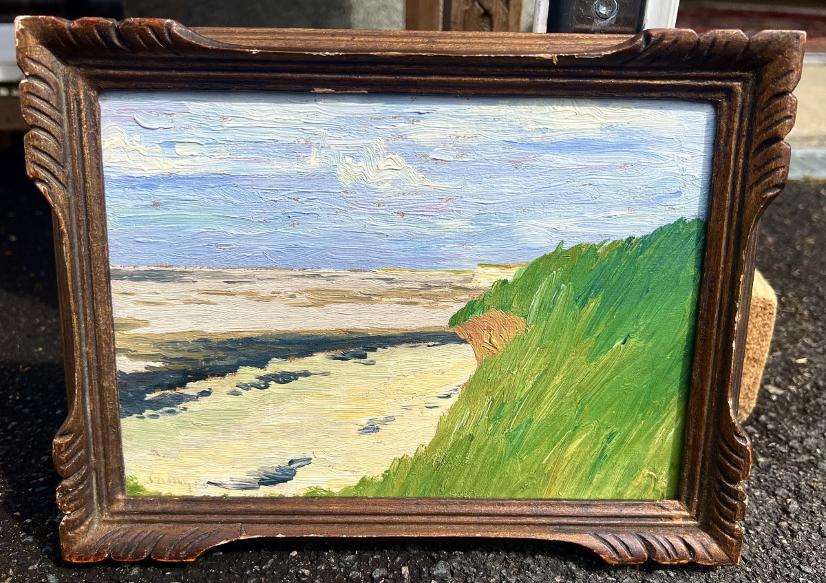 Tableau les falaises à Esnandes signé André Delauzieres 1938 La Rochelle île de ré 