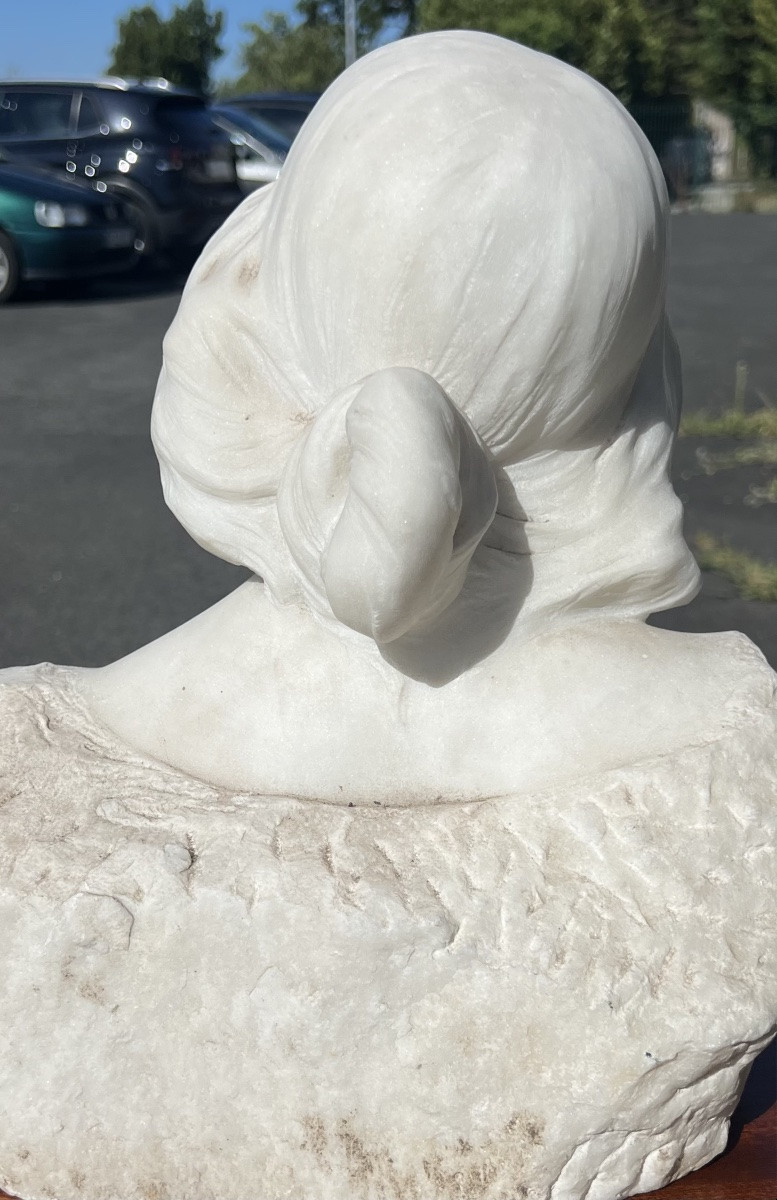 Sculpture marbre buste de femme signé Girard 1900 art nouveau -photo-3