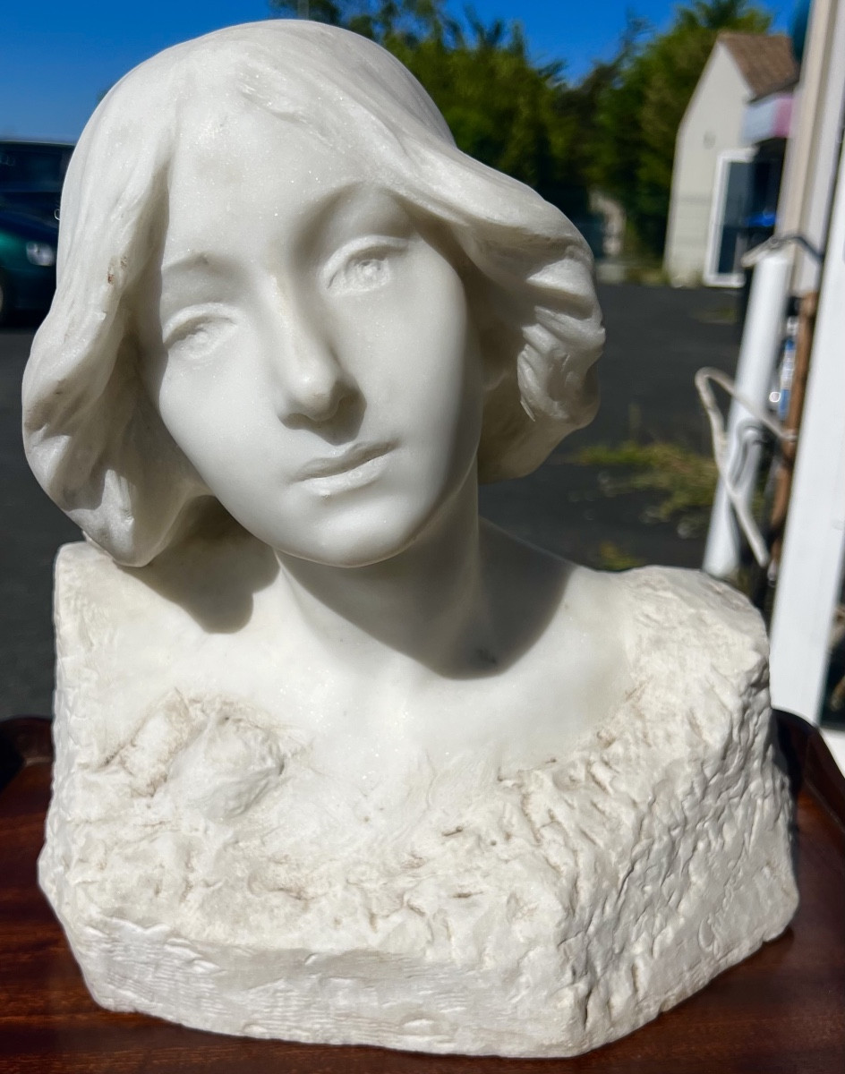 Sculpture marbre buste de femme signé Girard 1900 art nouveau 