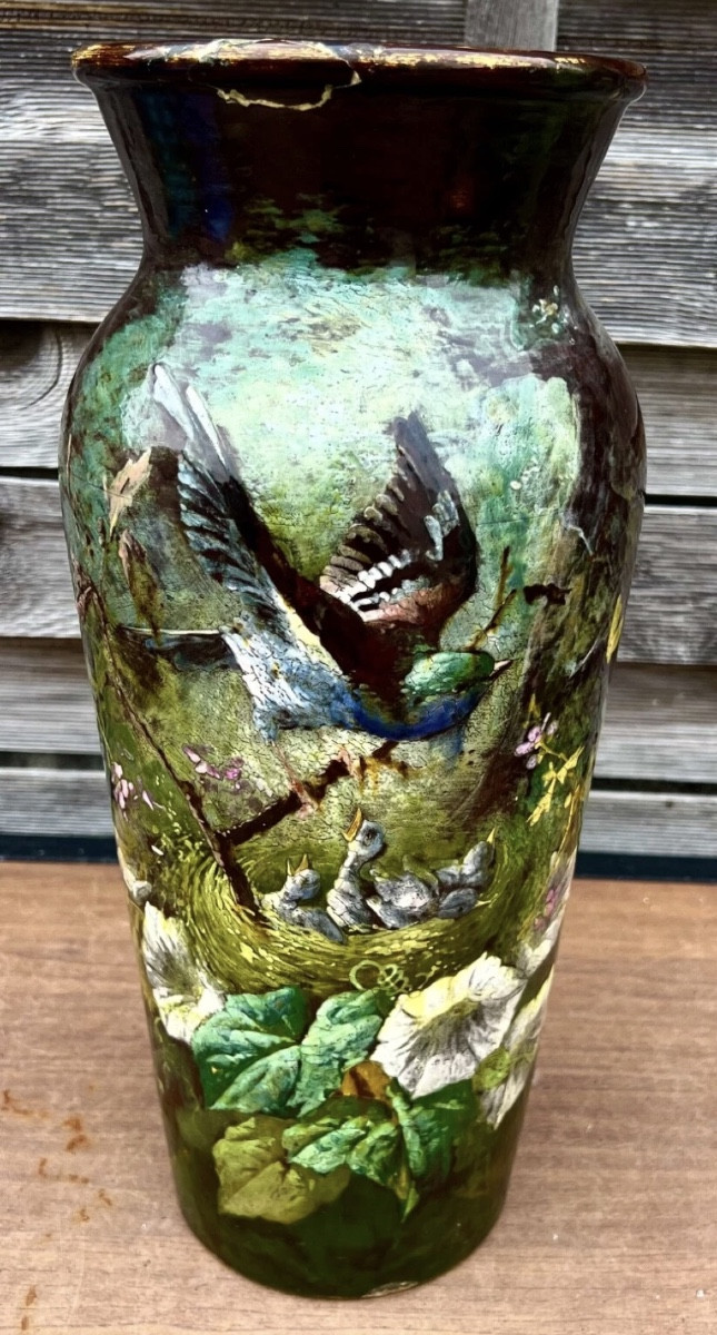 Antique Impressionist Bird Nest Vase Signed édouard Dammouse 19th Haviland