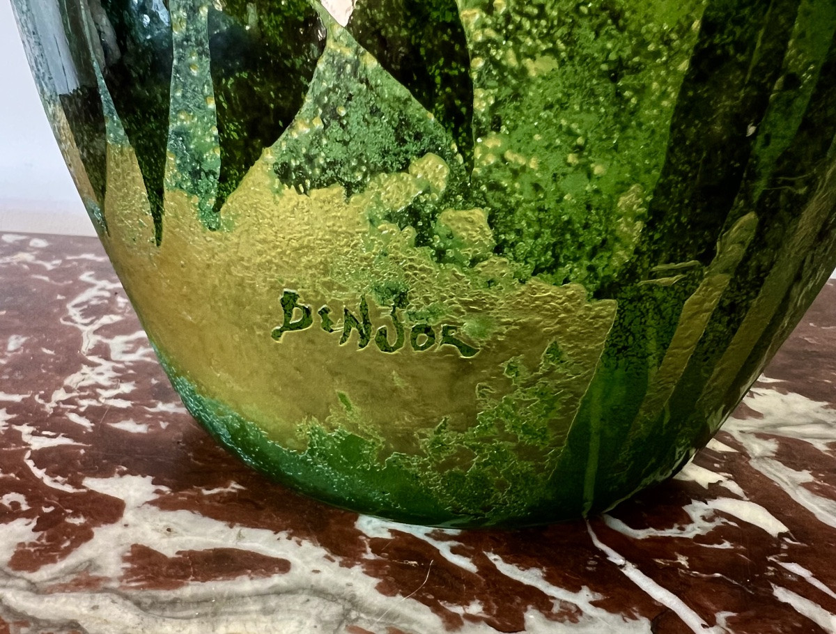 Vase verre dégagé à l’acide modelé bambous signé Bendor -photo-2
