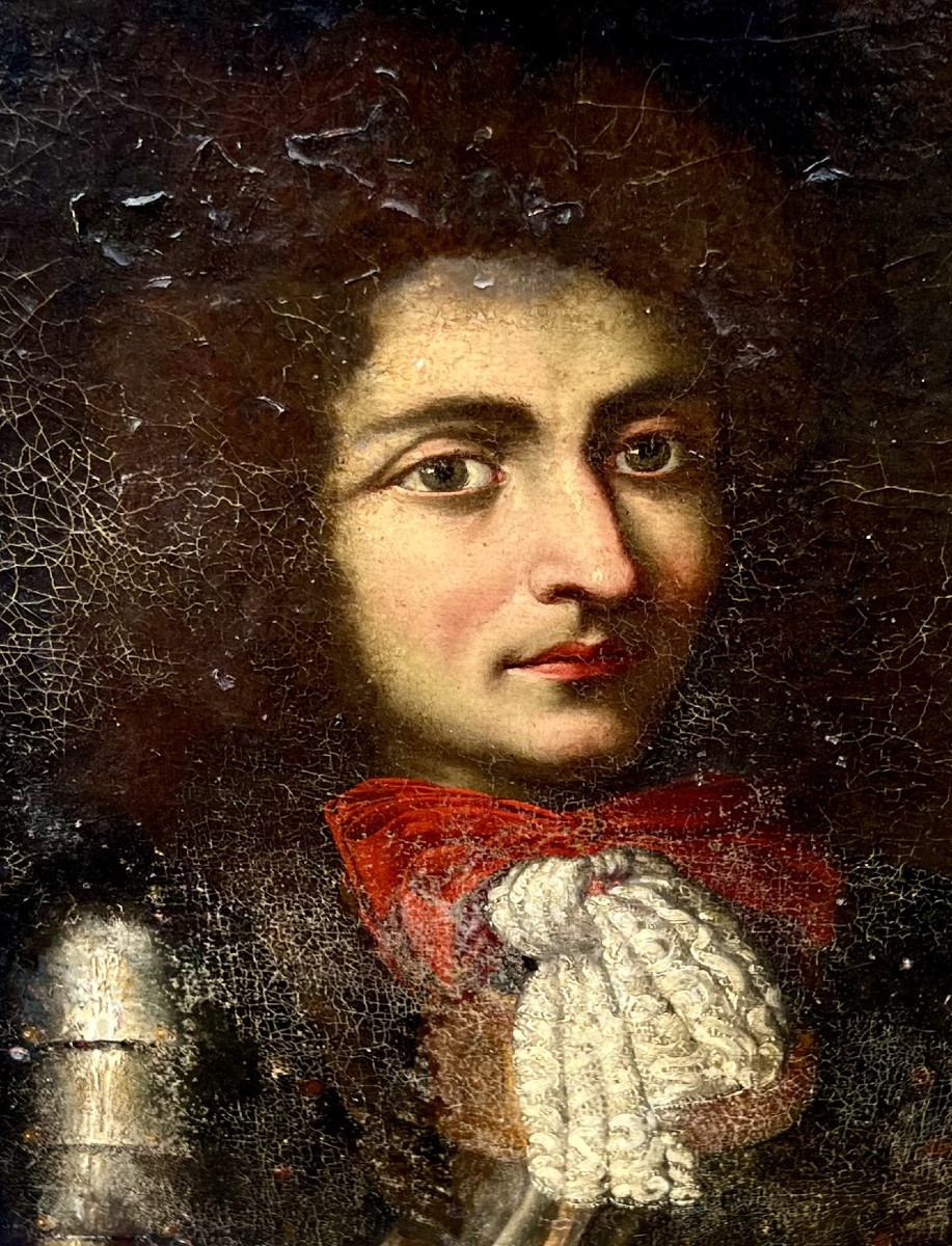 Ancien tableau portrait d’homme en armure époque 17 eme école française -photo-1