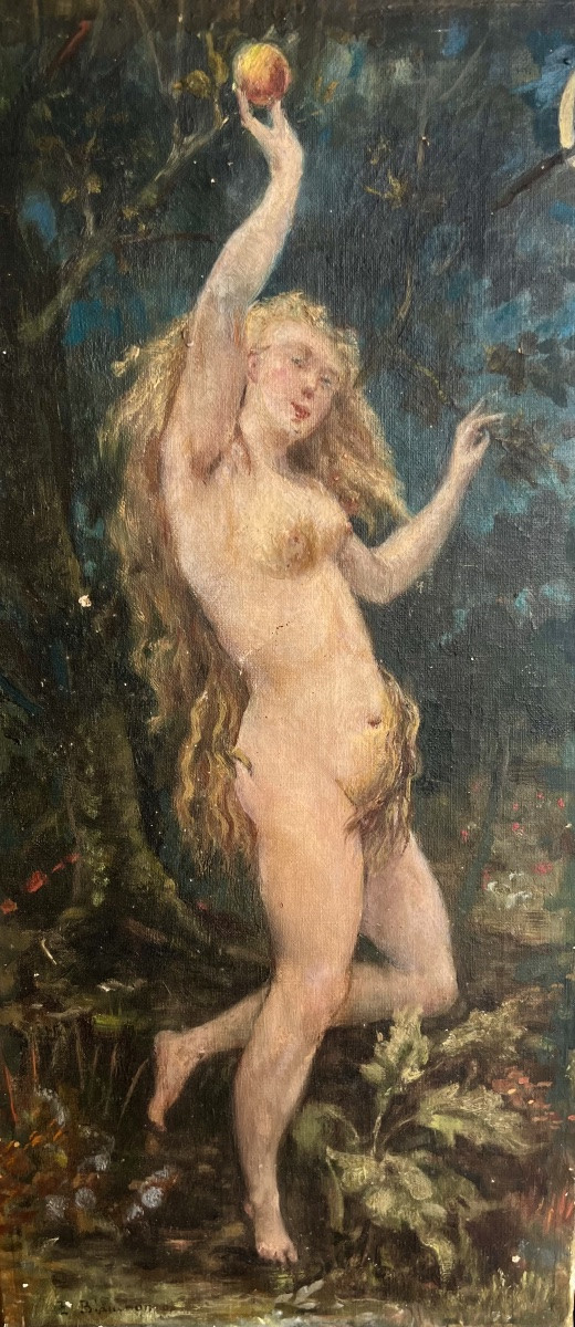 Old Painting Eve Signed émile Blanchon Circa 1900 -photo-1