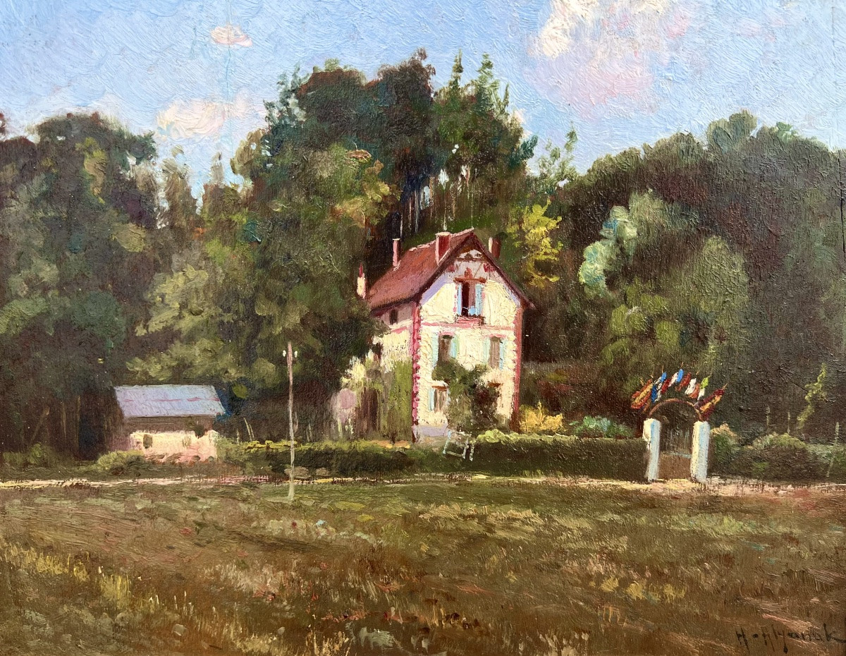 Ancien tableau paysage en Normandie signé Hrand Alyanak 1910 Arménie -photo-1