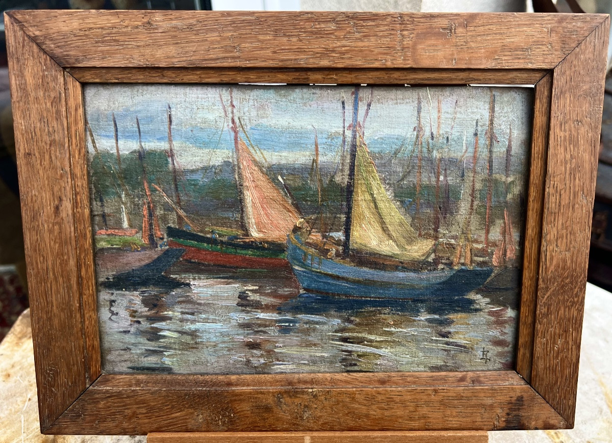 Ancien tableau le port breton signé Louis Rollet 1930 