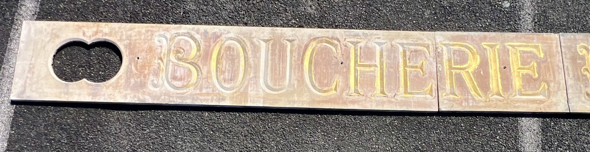 Ancienne enseigne Boucherie parisienne en pierre fin 19 eme 500cm -photo-3