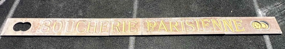 Ancienne enseigne Boucherie parisienne en pierre fin 19 eme 500cm 