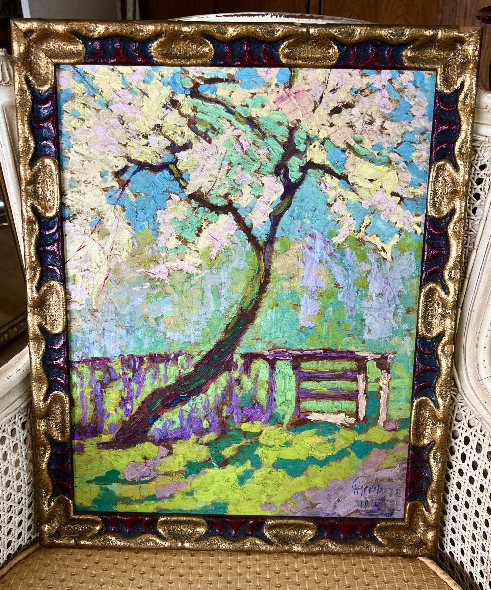Tableau le verger signé Hervé Geerlandt 1924 Belgique 