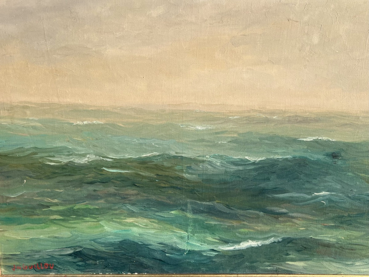 Ancien tableau la vague bretonne signé Guillou Bretagne -photo-1