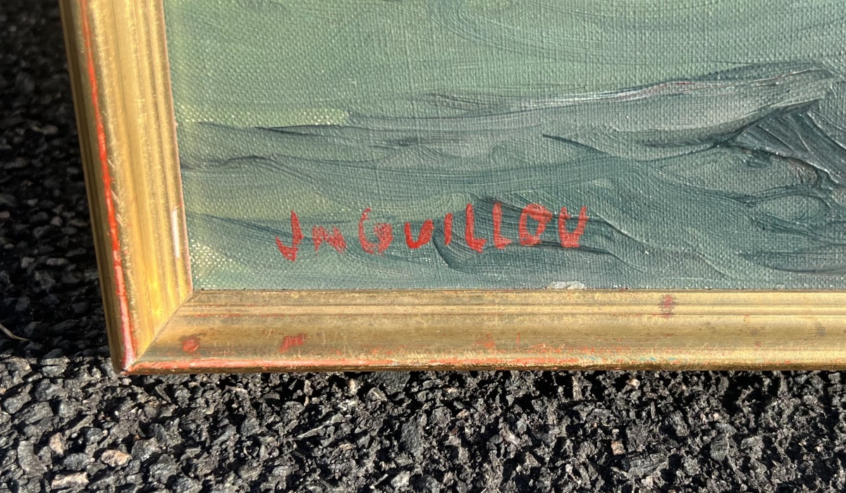 Ancien tableau la vague bretonne signé Guillou Bretagne -photo-2