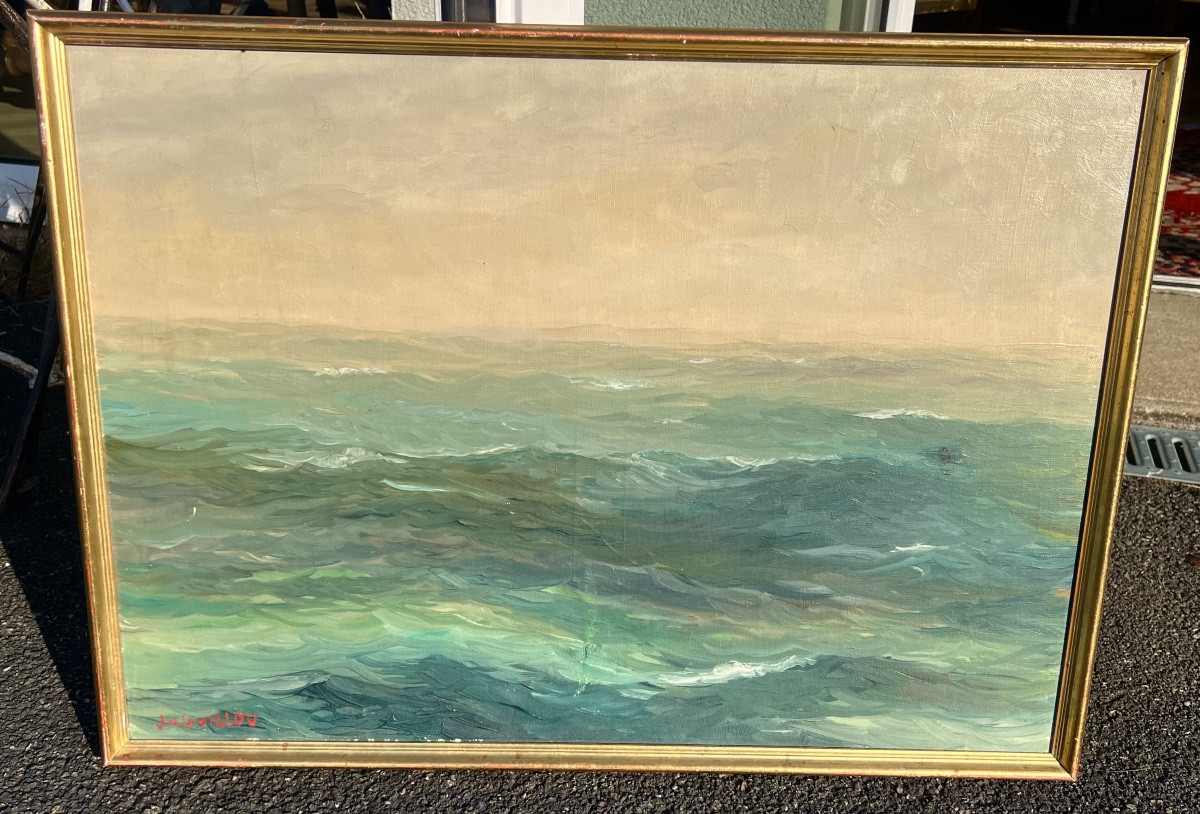Ancien tableau la vague bretonne signé Guillou Bretagne 