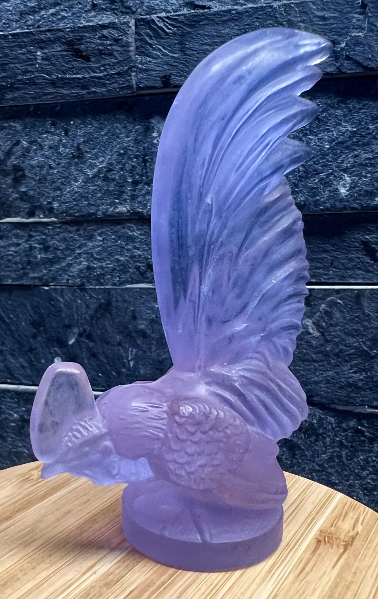 Purple Glass Sculpture Of The Dwarf Rooster By Lalique France 