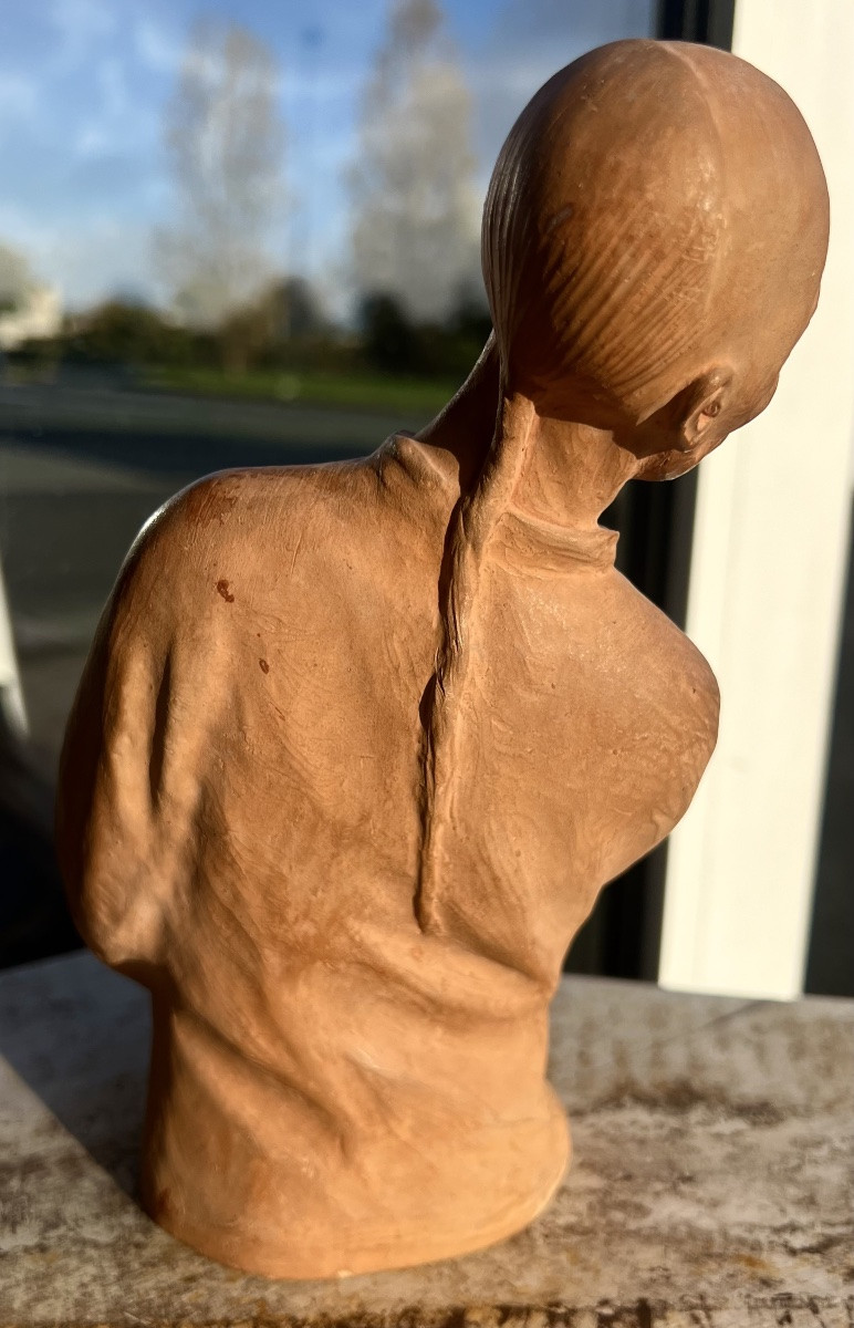 Antique Terracotta Sculpture Of The Mandarin Signed Gaston Hauchecorne 1930 Art Deco -photo-1