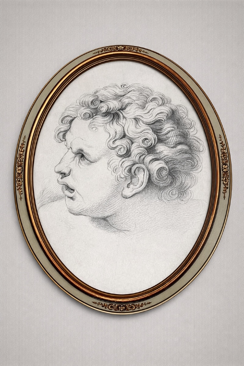 Ancien dessin tête d’angelot école française époque 19 eme 