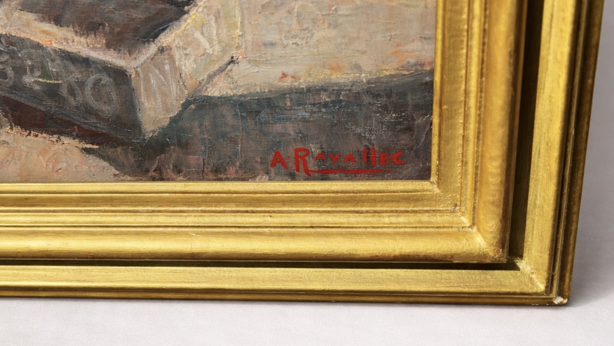 Painting "the Sailors Of Concarneau" Signed Adrien Ravallec, 1960, Brittany -photo-2