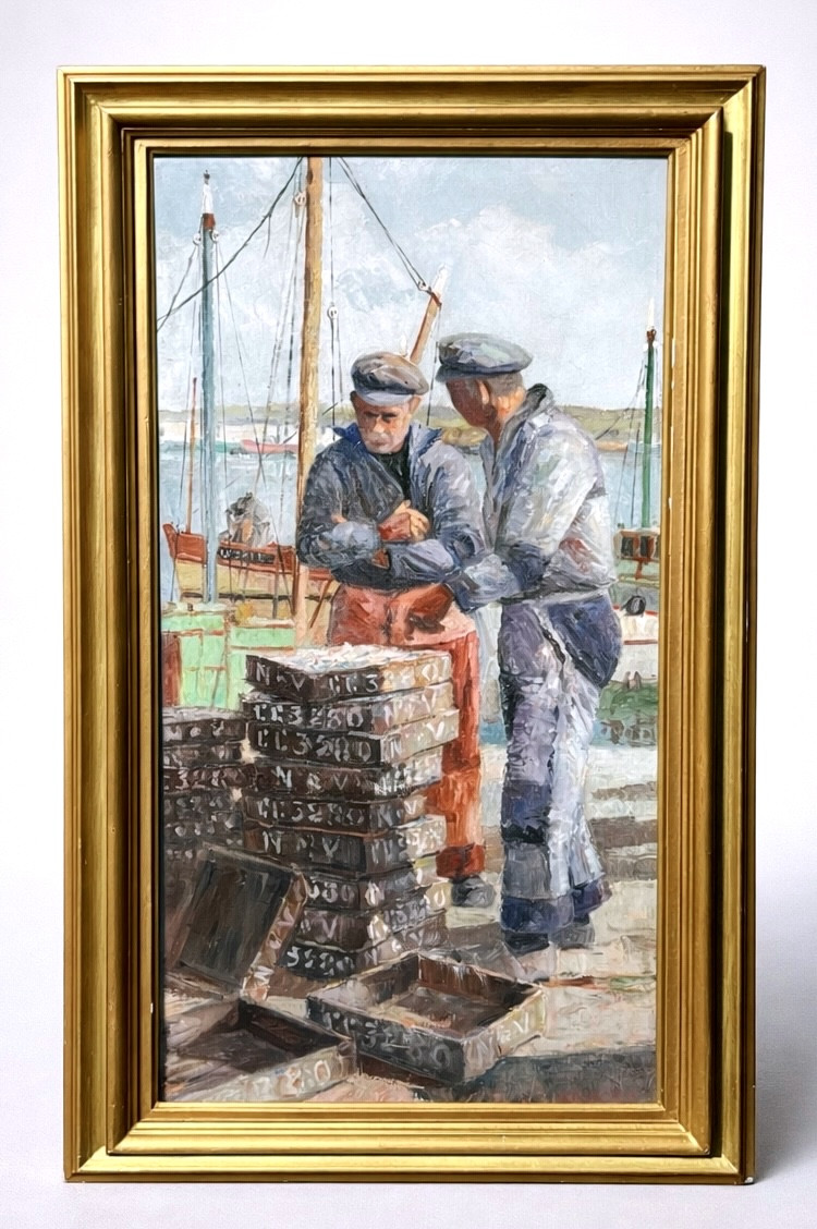 Painting "the Sailors Of Concarneau" Signed Adrien Ravallec, 1960, Brittany 
