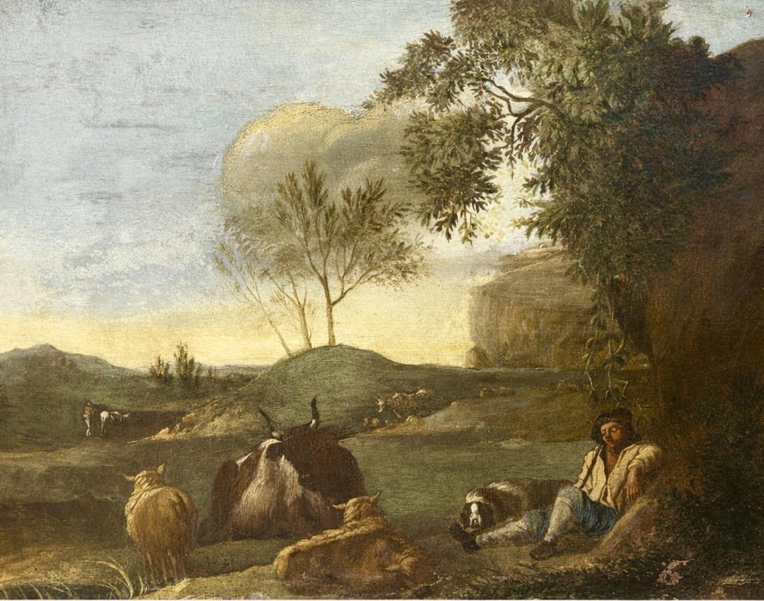 Antique Painting, The Italian Shepherd, Flemish School, 17th Century -photo-1