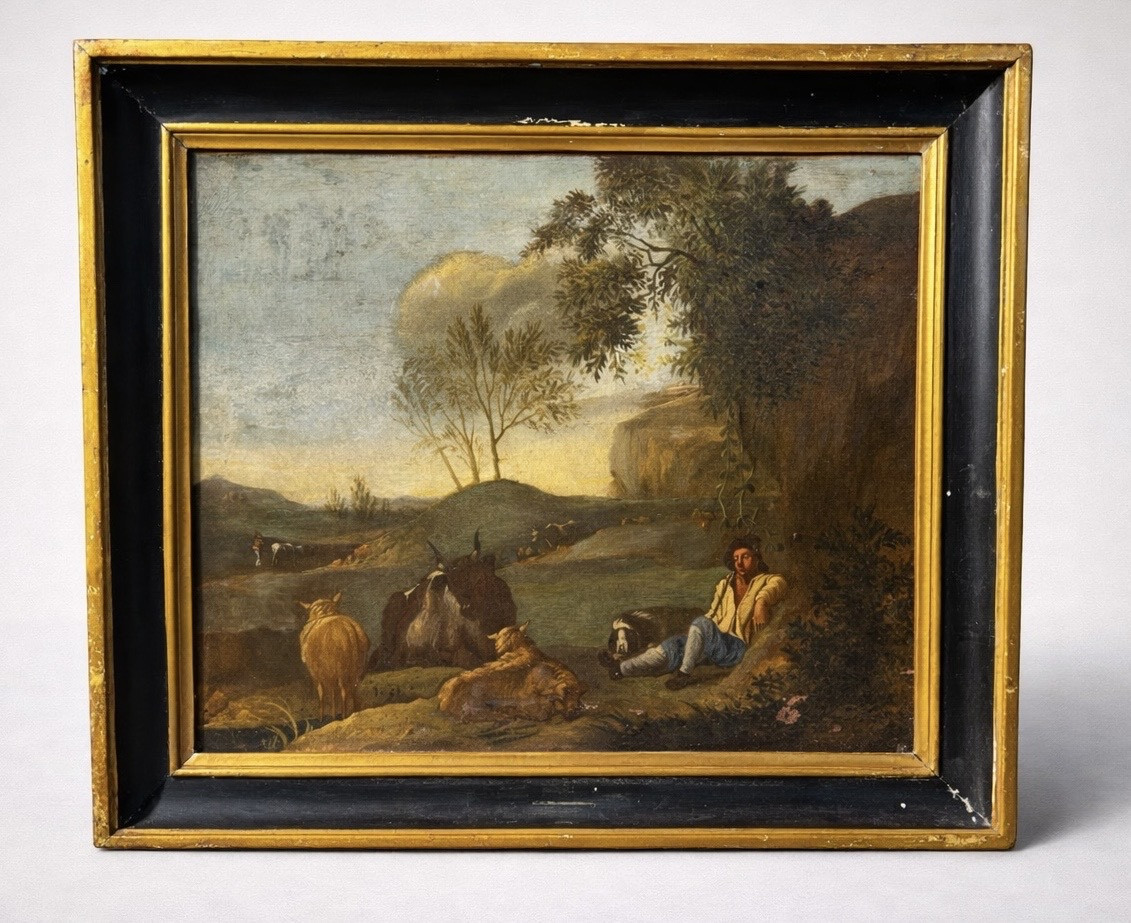 Antique Painting, The Italian Shepherd, Flemish School, 17th Century 
