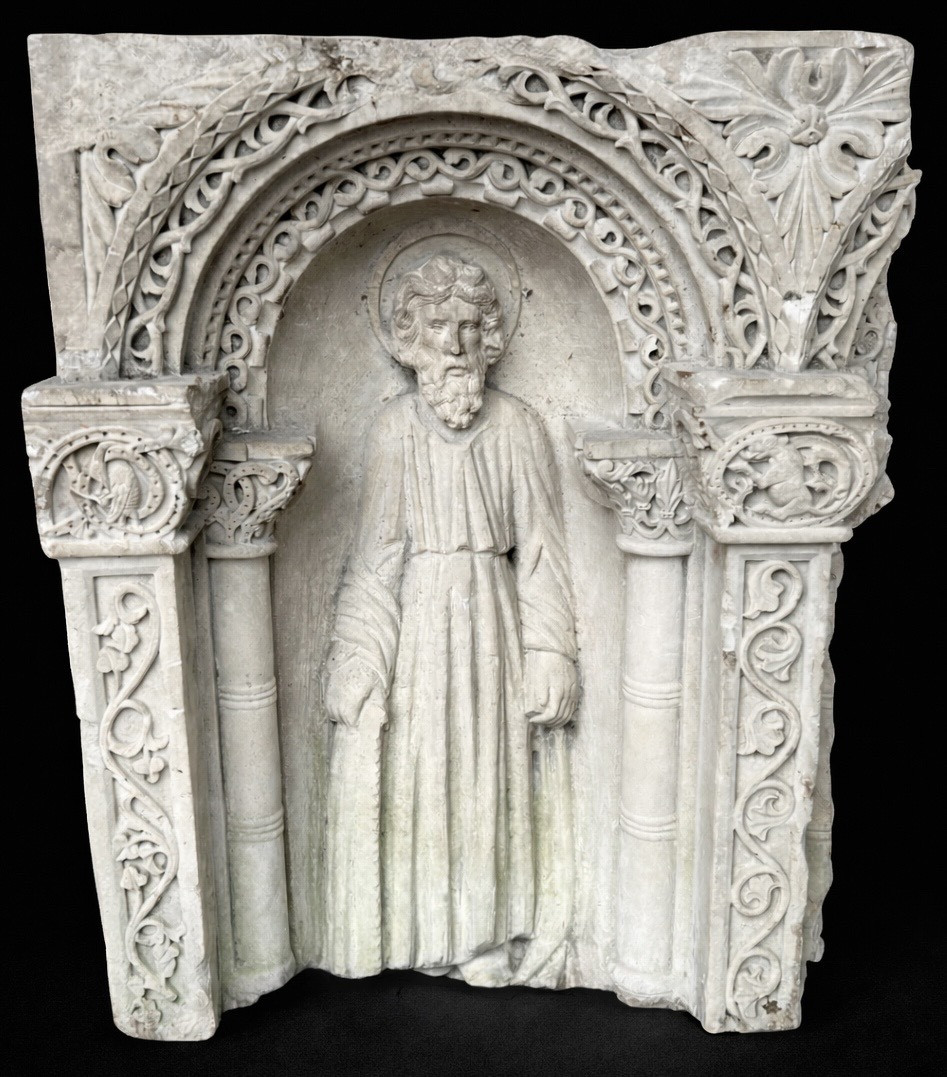 Ancient Neo-romanesque Carved Stone Bas-relief From The Early Religious Period 