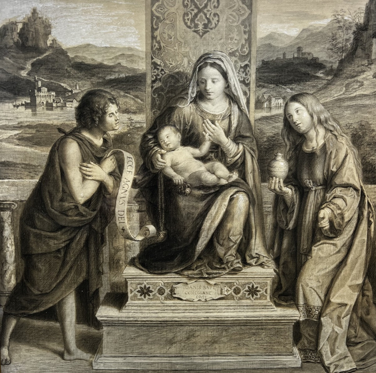 Ancien dessin religieux école italienne style renaissance -photo-2