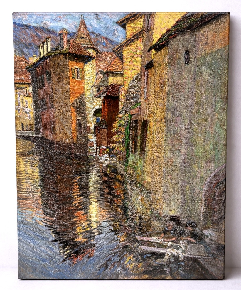 Painting Of The Banks Of The Thiou At Annecy, Signed Gaston Gavet, 1930, Haute-savoie Mountains 