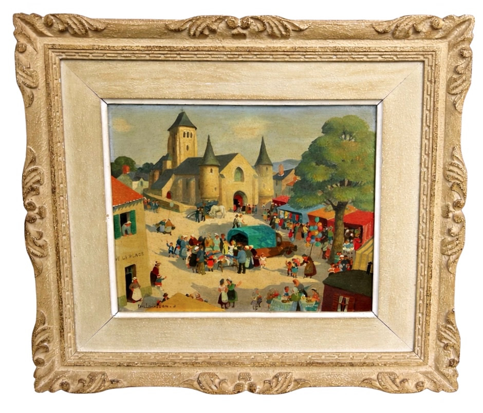 Painting Of A Village Market Scene, Signed Paul Lemasson, Nantes, Brittany 