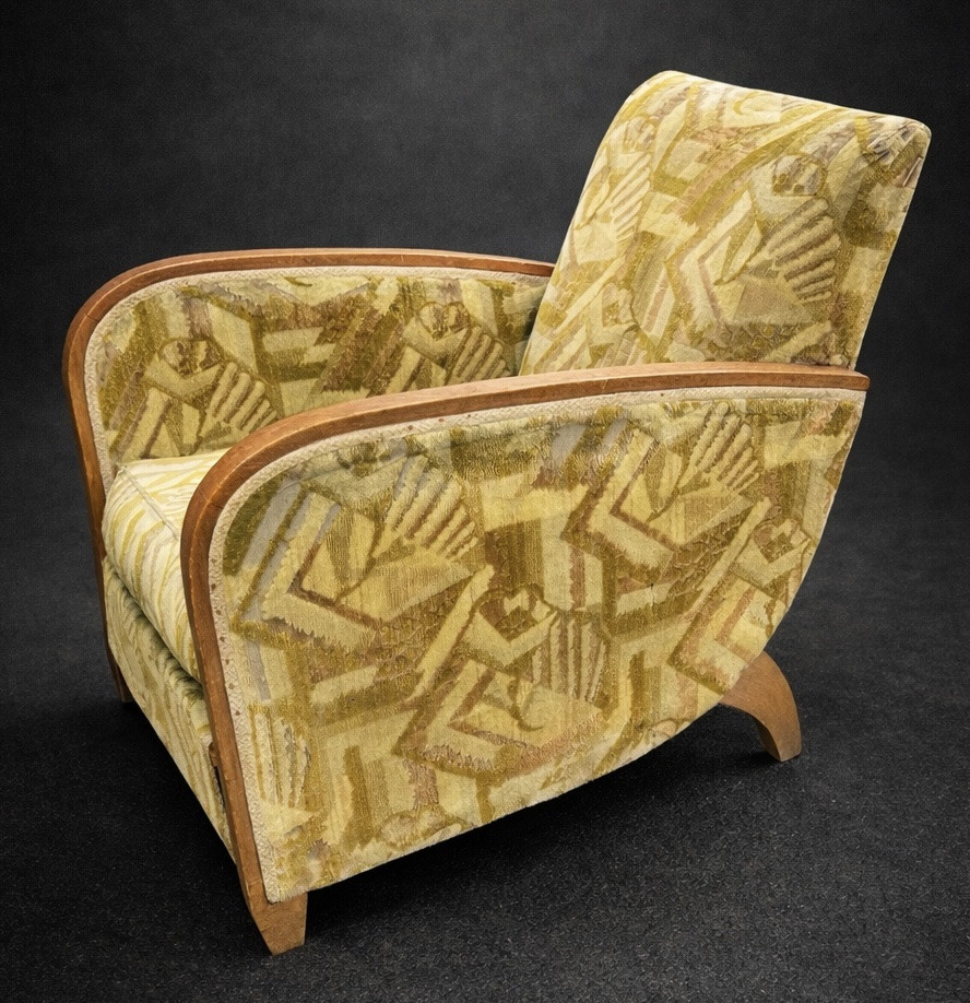 Antique Pair Of Club Armchairs In 1930s Art Deco Fabrics-photo-1