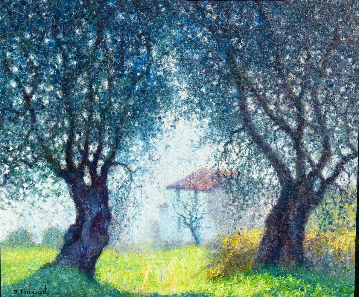 Tableau les arbres en fleurs signé Raymond Thibesart Provence -photo-1