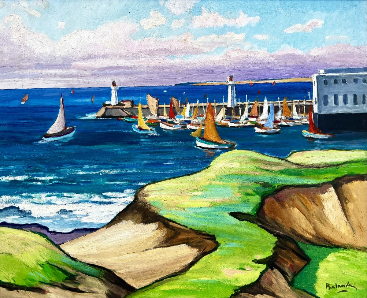 Painting Of The Port Of Les Sables d'Olonne By Gaston Balande-photo-1