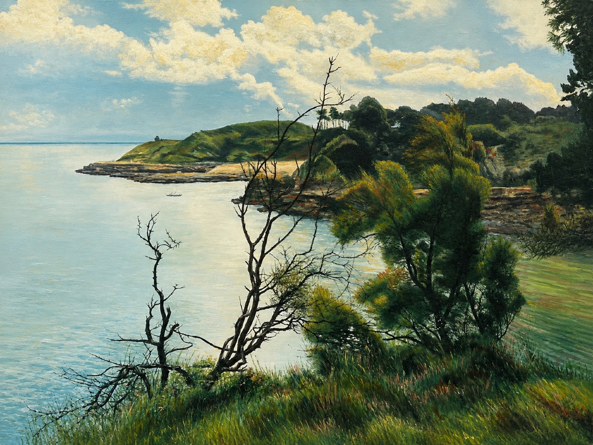 Tableau vue de L’ile d’Aix côte nord signé E.Bouillet La Rochelle Fouras -photo-2