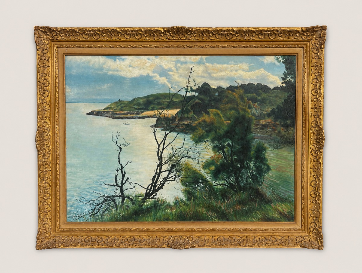 Tableau vue de L’ile d’Aix côte nord signé E.Bouillet La Rochelle Fouras 