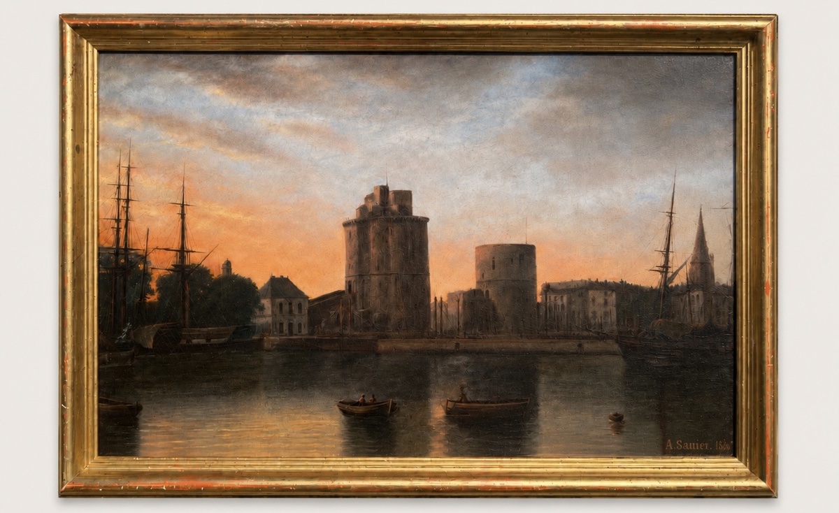 Painting Of The Port Of La Rochelle Signed Achille Sanier 1860