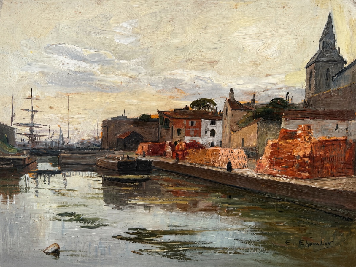 Tableau le canal de Marans à La Rochelle signé Ernest Chevalier -photo-2