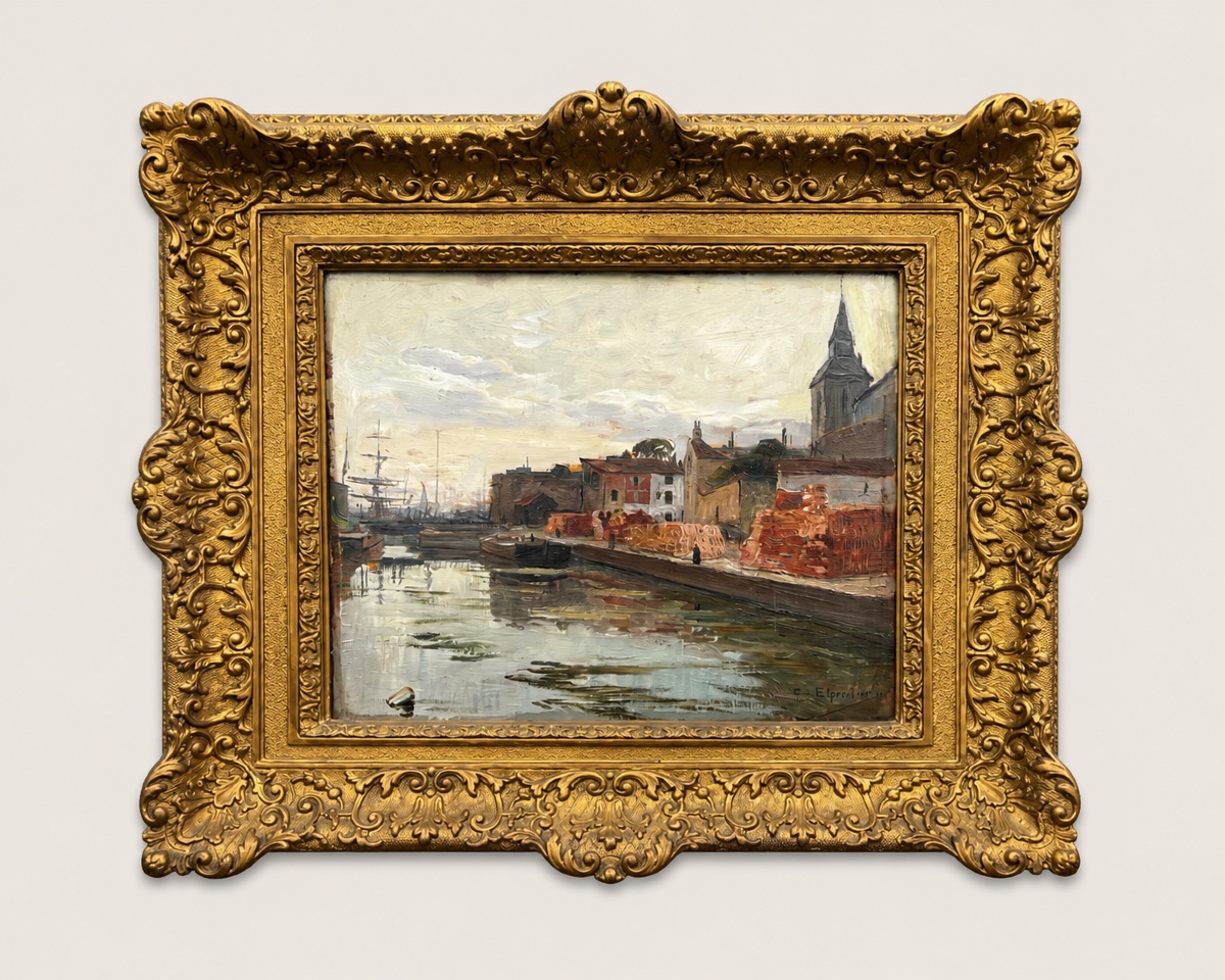 Tableau le canal de Marans à La Rochelle signé Ernest Chevalier 