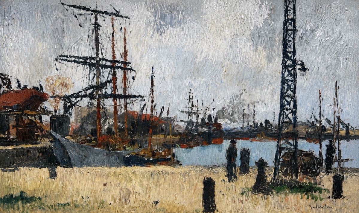 Painting Of The Port Of La Pallice In La Rochelle By Gaston Balande -photo-2