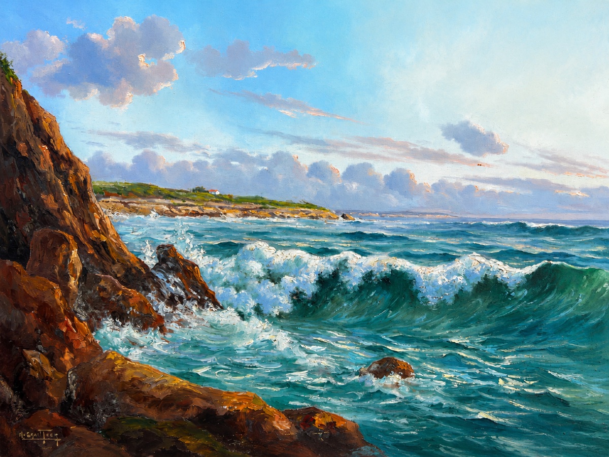 Painting Of The Rocky Coast Near Royan By Marc Chailloux -photo-3